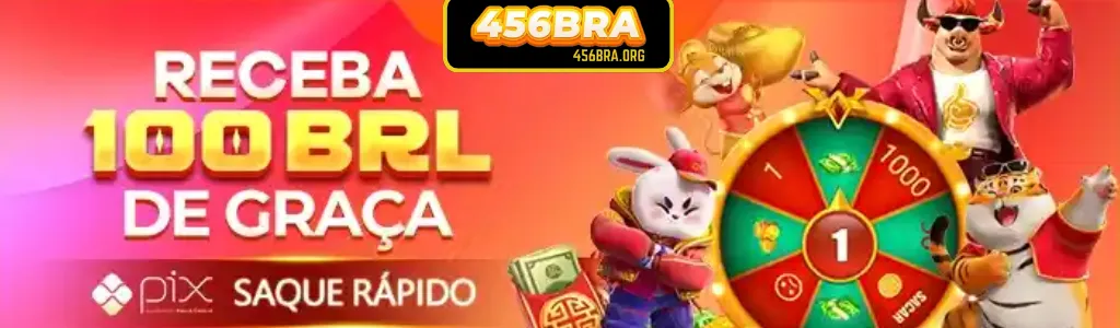 Bônus de 100BRL grátis exibido em destaque no site do 456BRA cassino.